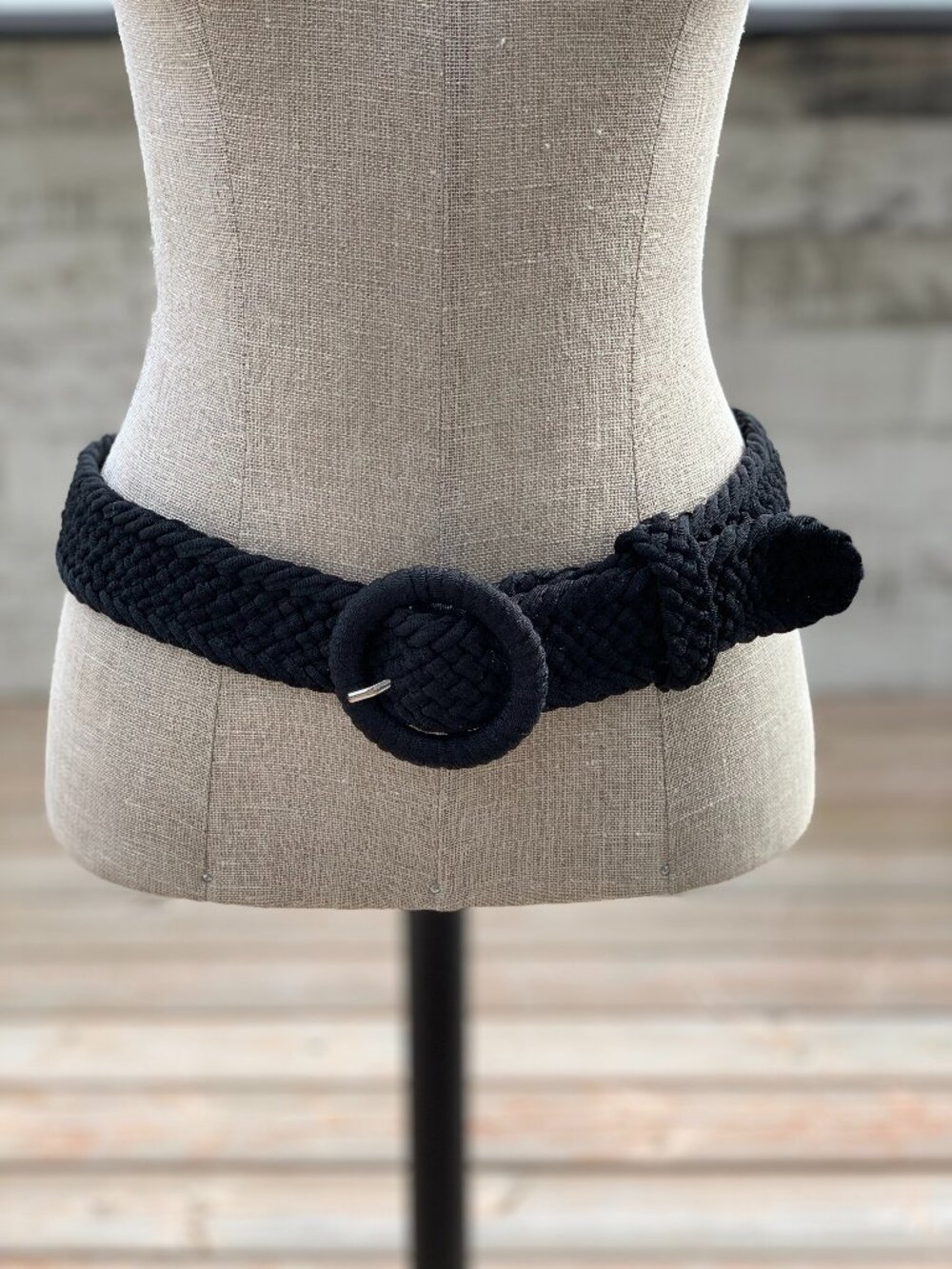 Braided Woven Wide Statement Cinch Waist Belt L Black Boho Chic Southwestern 90s
